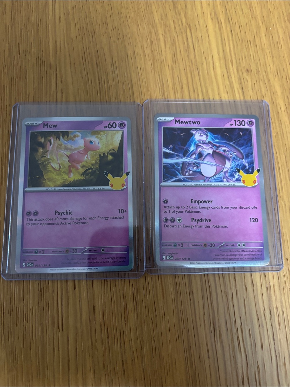 Pokemon Mew & Mewtwo Holo Trading Cards 30th Celebrations 063/128 + 065/128